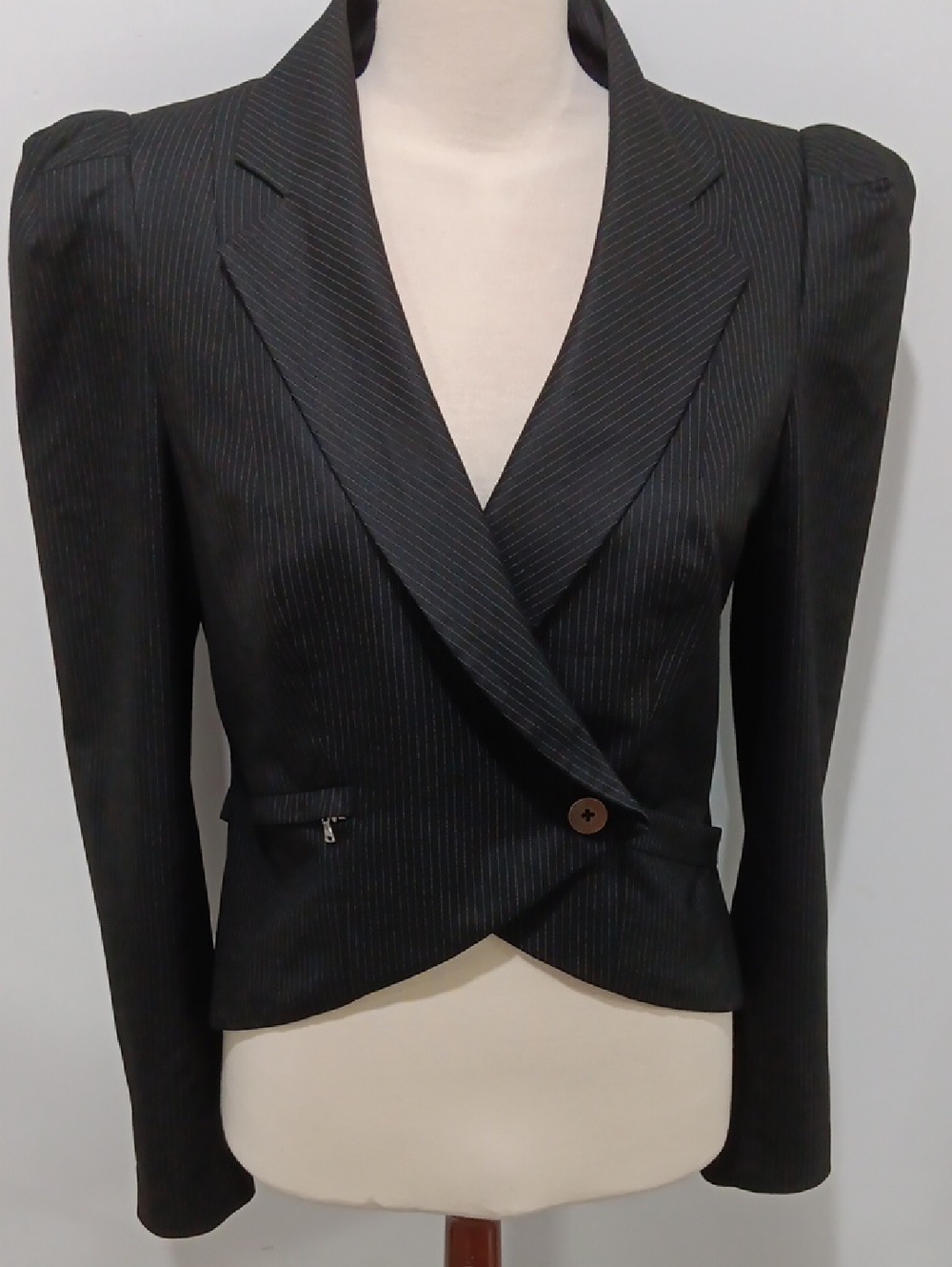 Robert Rodriguez Black Pinstripe Cropped Tailored Blazer